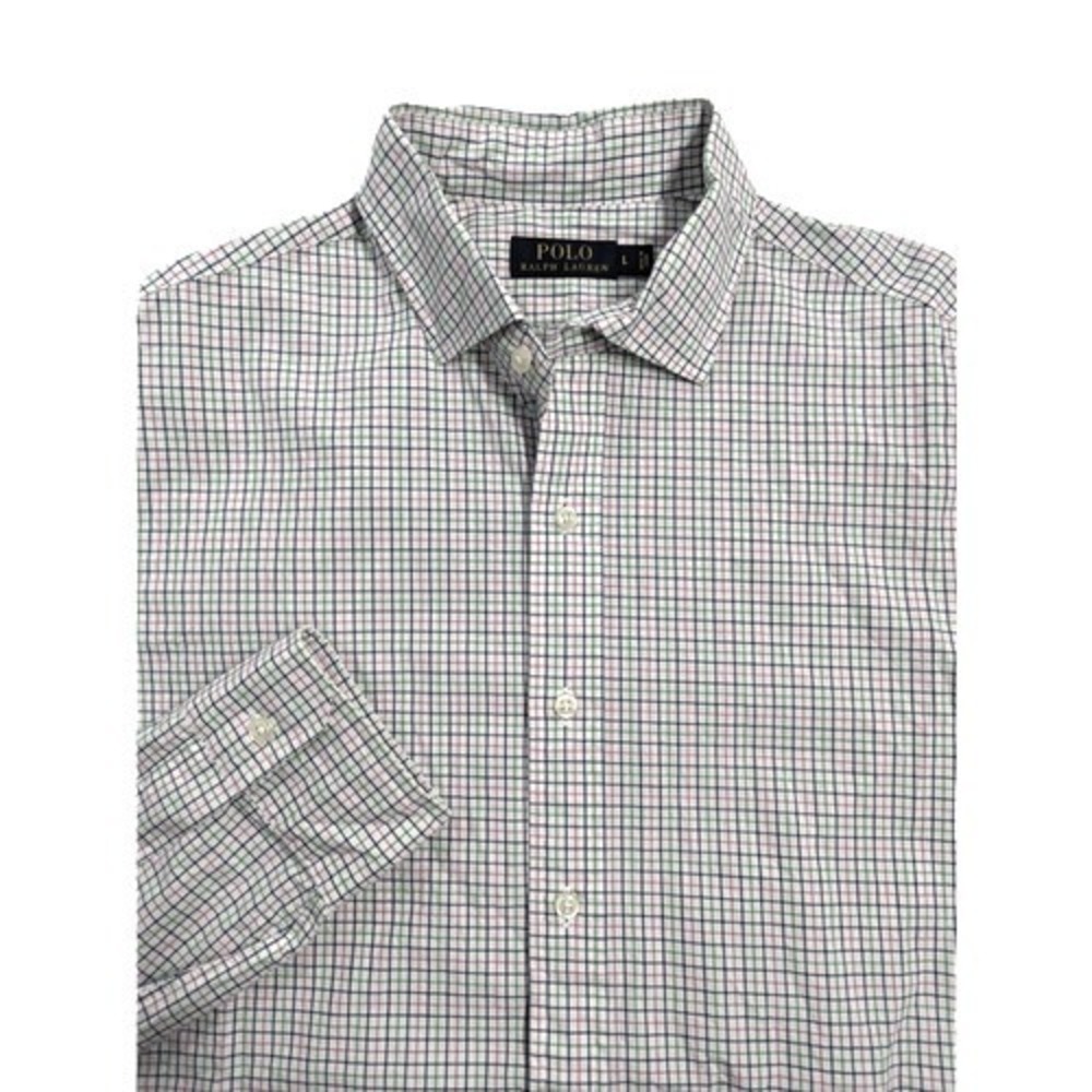 Polo Ralph Lauren Men's Cotton White Pink Plaid Button Down Shirt Sz L EUC